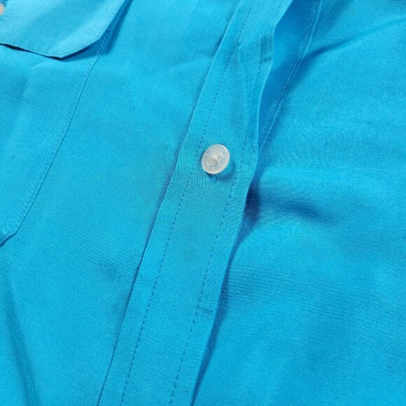 LAUREN Ralph Lauren Shirt Womens Medium Blue Silk Button Up Long Sleeve Stains - Picture 4 of 11